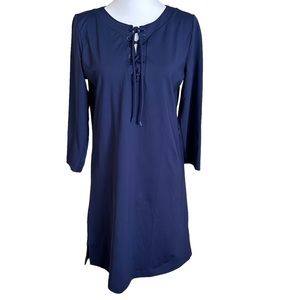 Lands’ End Women’s Lace Up 3/4” Sleeves Dress Navy Blue Size S/L 6-8